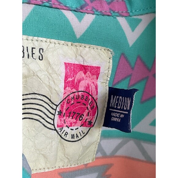 Chubbies Weekend Wear Shirt Mens Medium Aztec Mint Pastel Short Sleeve Stretch - Picture 4 of 6